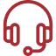 A red icon of a headset with an attached microphone, typically representing customer support or communication services.
