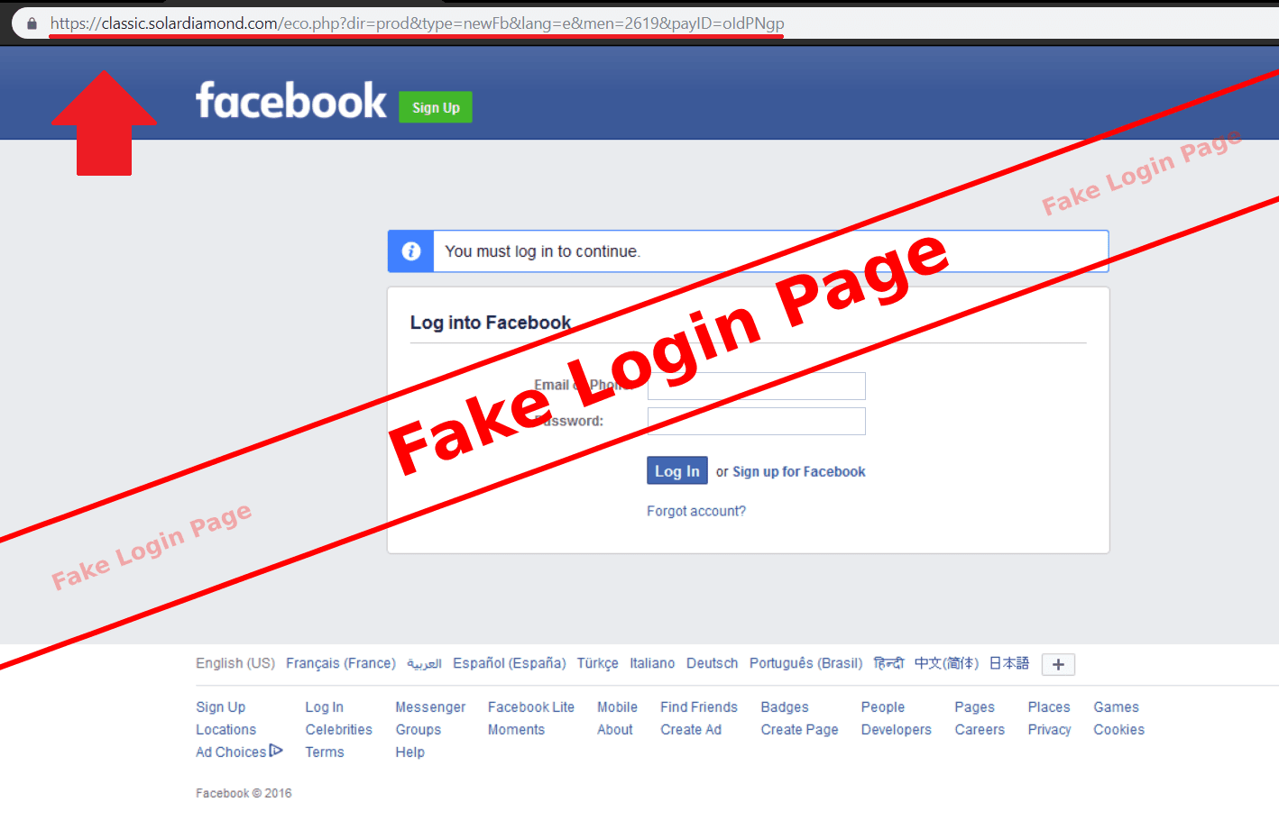 facebook fake login page news