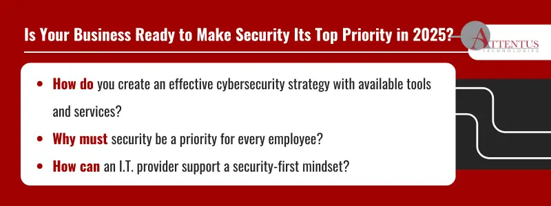 Key Takeaways: How do you create an effective cybersecurity strategy with available tools and services? Why must security be a priority for every employee? How can an I.T. provider support a security-first mindset?