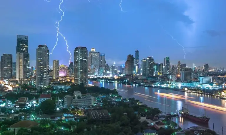 Lightning storm hitting a city where several companies have a business continuity plan for I.T.