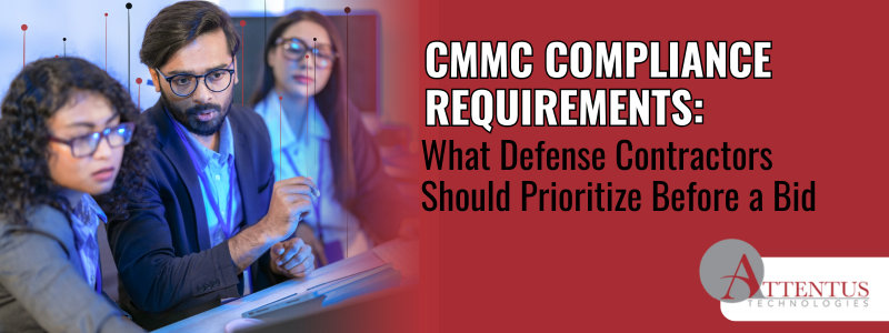 Defense contractors reviewing CMMC compliance requirements before submitting a bid.