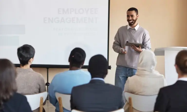 I.T. instructor conducting cybersecurity training for law firms to employees.